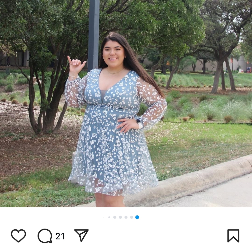 Baby Blue A Line Dress With Floral Mesh Sleeves And Overlay 5X